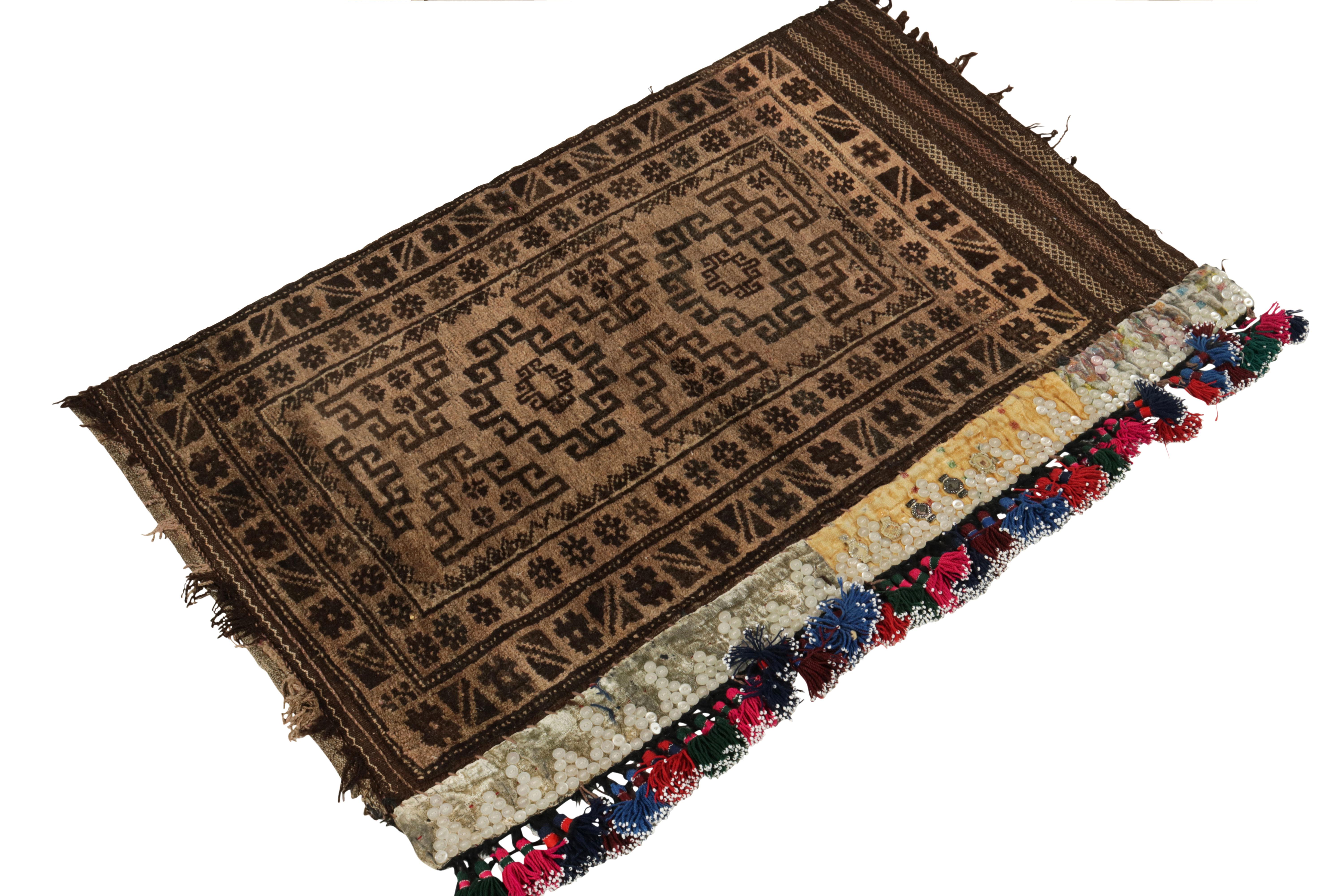 Tribal Antique Baluch Persian Rug in Beige- Brown Geometric Pattern by Rug & Kilim For Sale