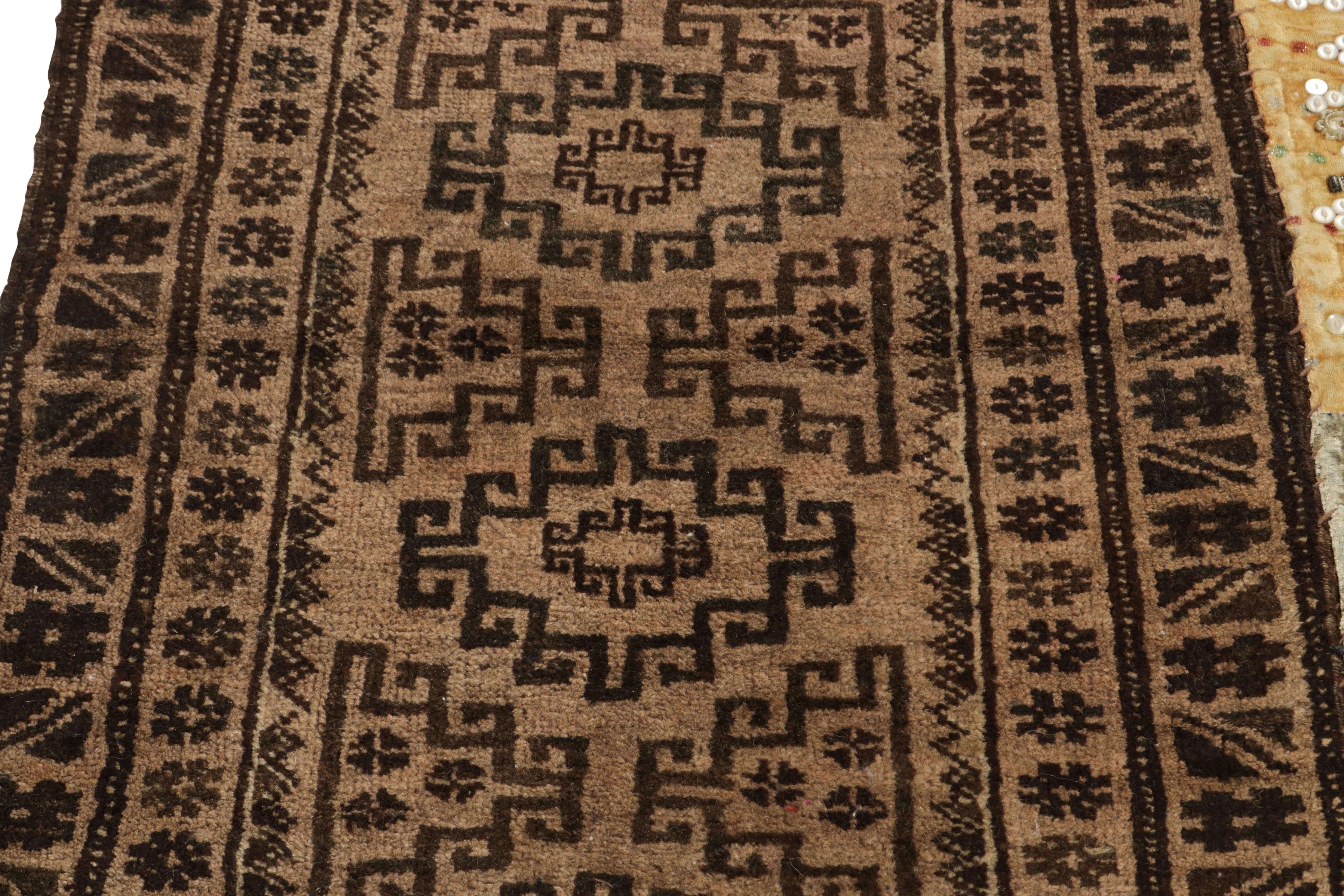 Pakistani Antique Baluch Persian Rug in Beige- Brown Geometric Pattern by Rug & Kilim For Sale