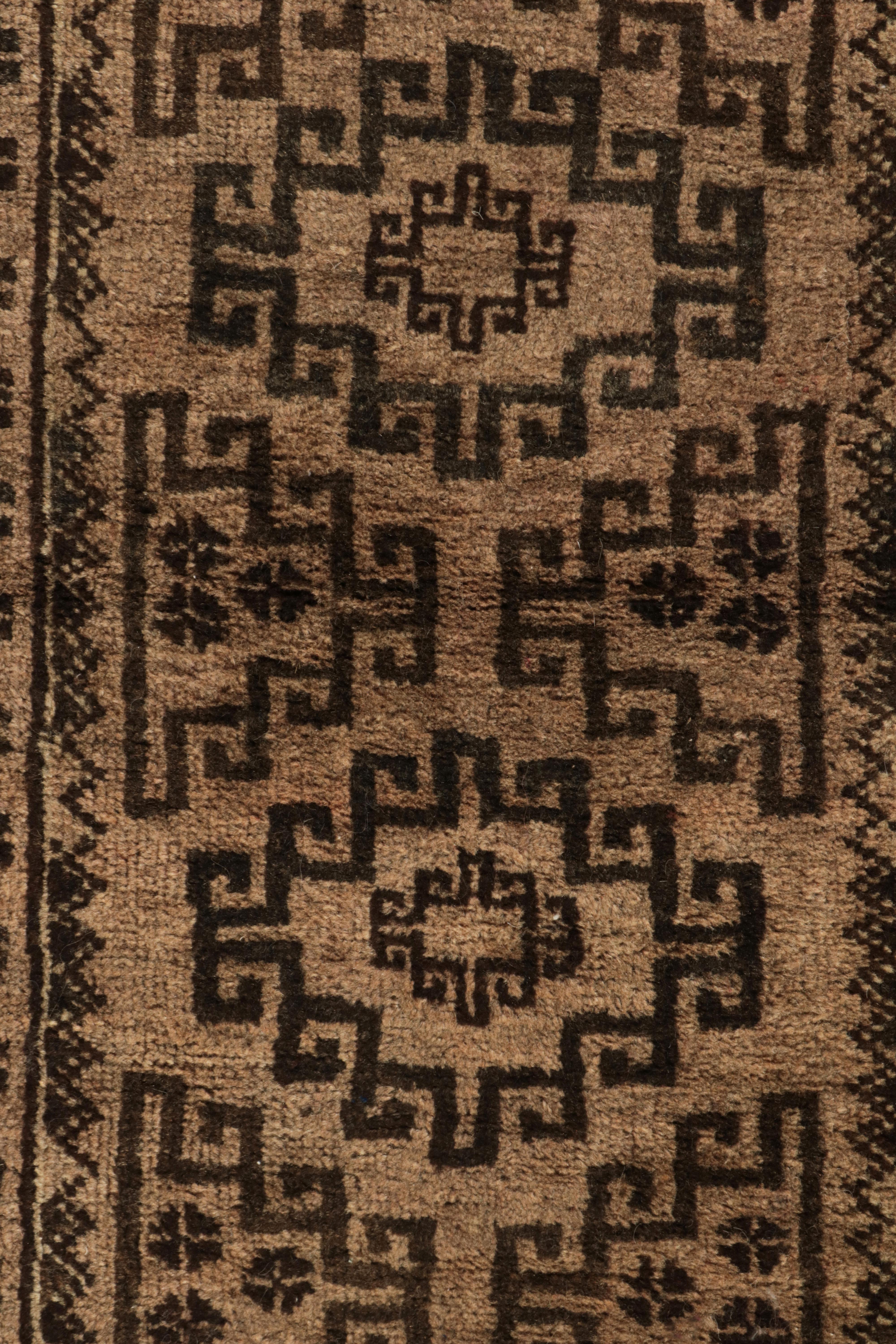 Hand-Knotted Antique Baluch Persian Rug in Beige- Brown Geometric Pattern by Rug & Kilim For Sale
