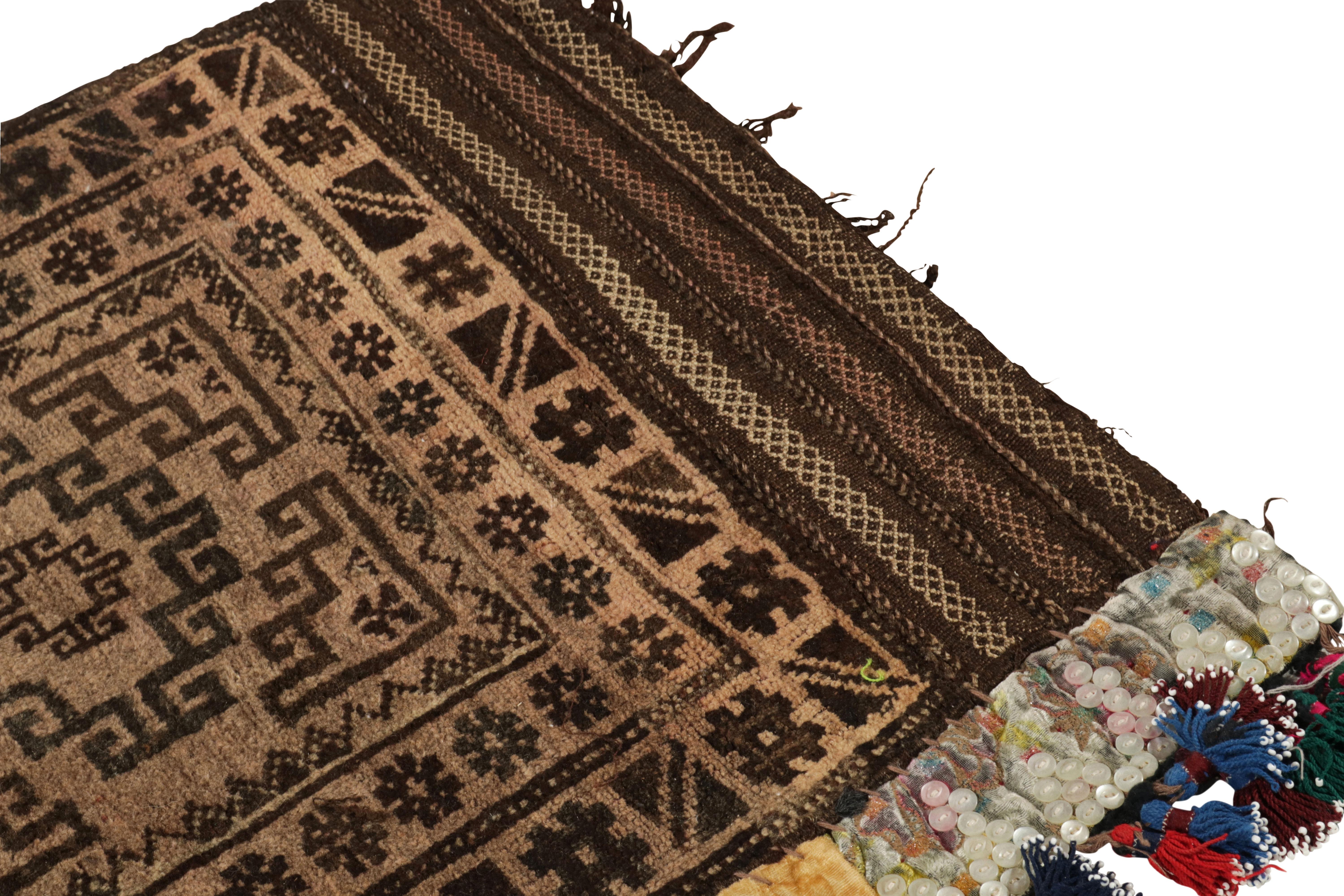 Antique Baluch Persian Rug in Beige- Brown Geometric Pattern by Rug & Kilim In Good Condition For Sale In Long Island City, NY