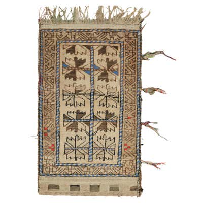 New Persian Turkmen Rug with Black and Ivory Tribal ‘Gul’ Details For ...