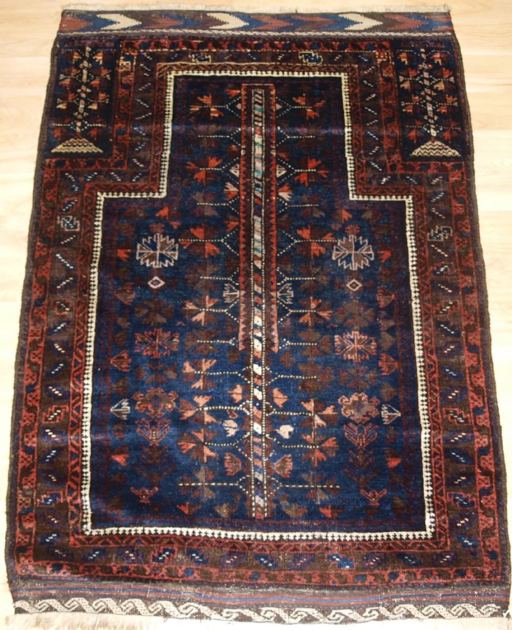 Antique Baluch Prayer Rug, Blue Ground With Tree Of Life, Late 19th Century In Excellent Condition In Moreton-In-Marsh, GB
