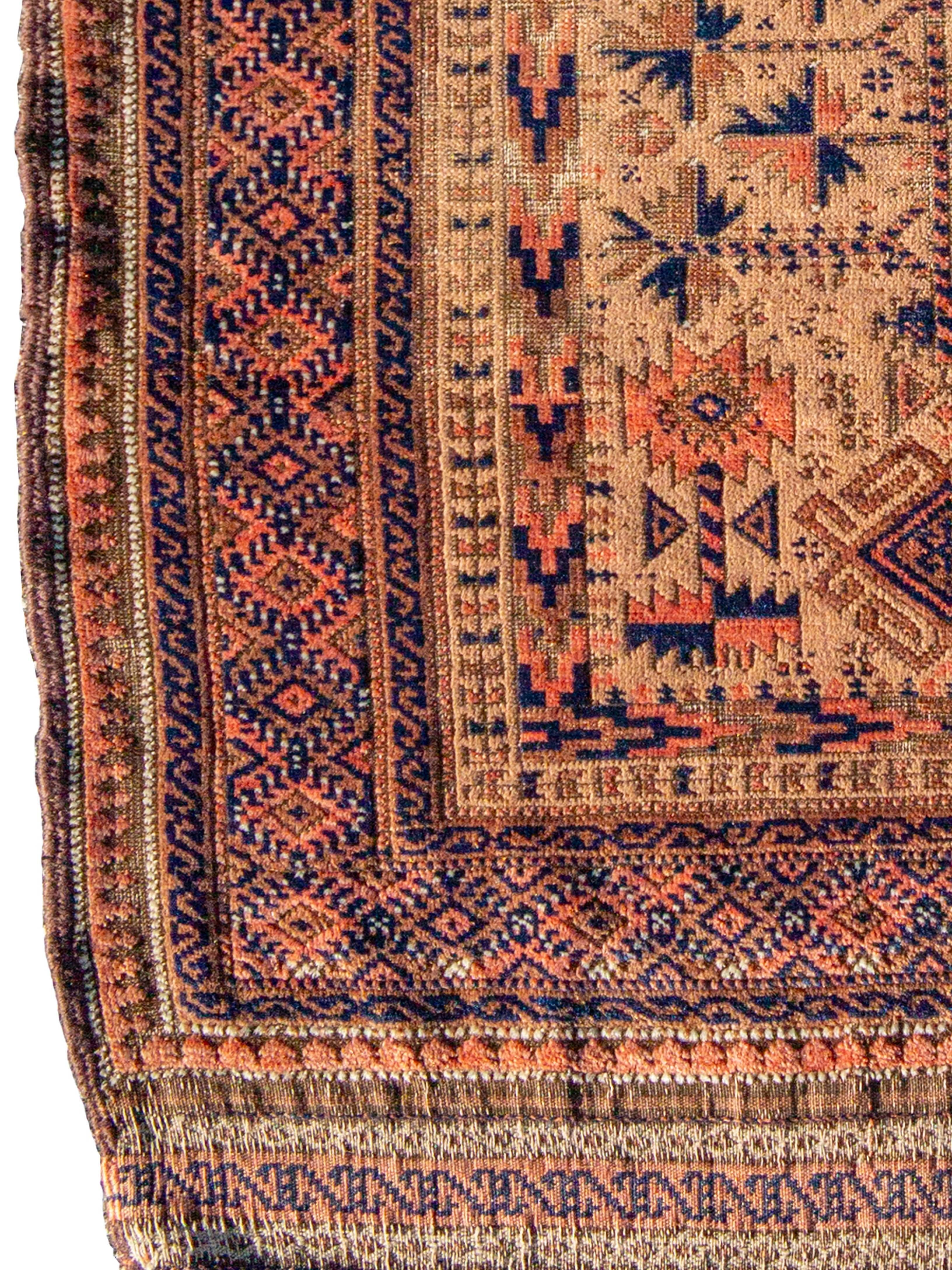 Antigua alfombra de oración baluch, finales del siglo XIX, 2'11