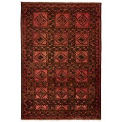Antique Baluch Rug Brown and Pink-Red Persian Tribal Pattern