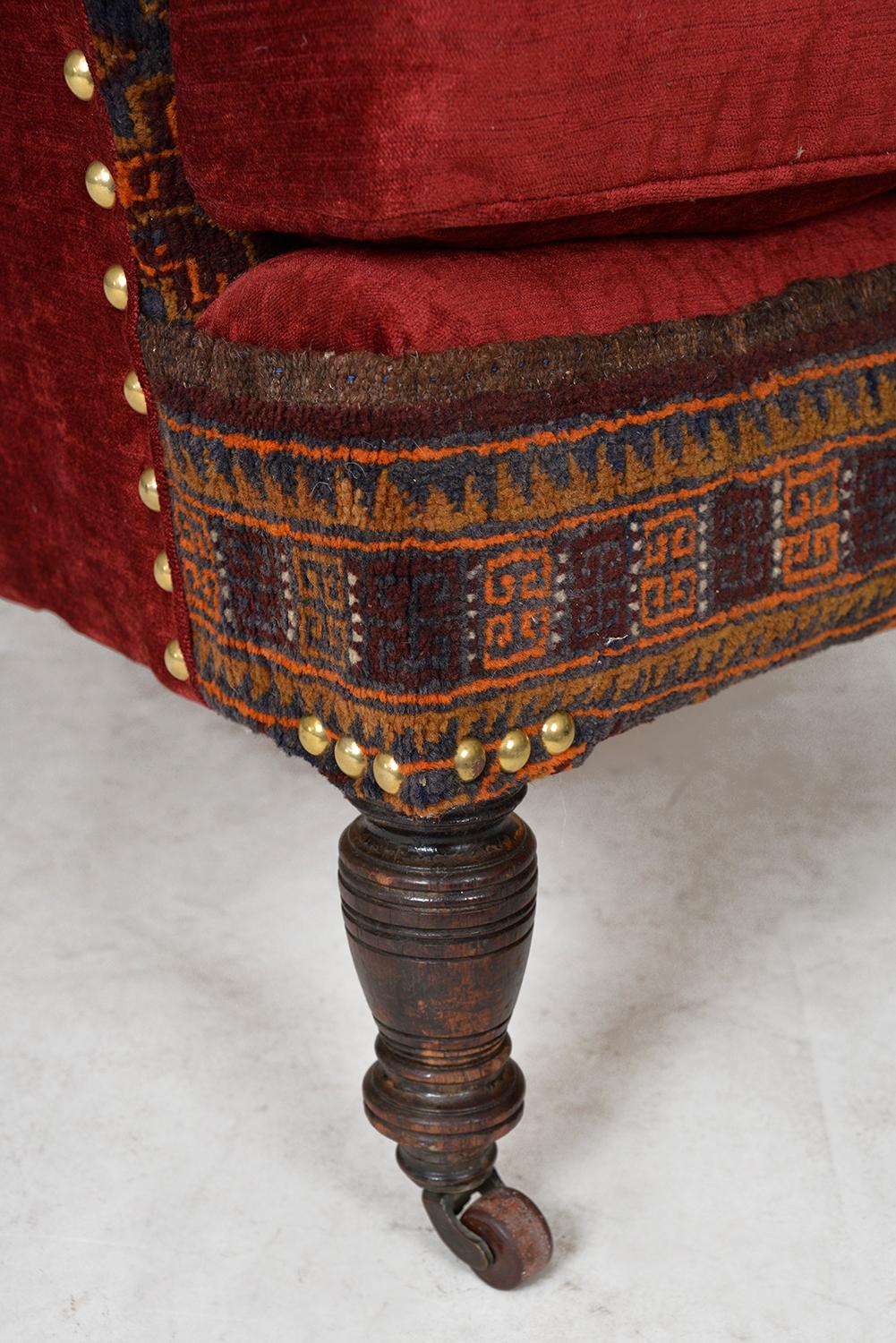  Antique Baluch Rug Carpet Chair Library Armchair Victorian Bohemian Upholstered 5
