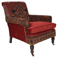 Antique Baluch Rug Carpet Chair Library Armchair Victorian Bohemian Upholstered