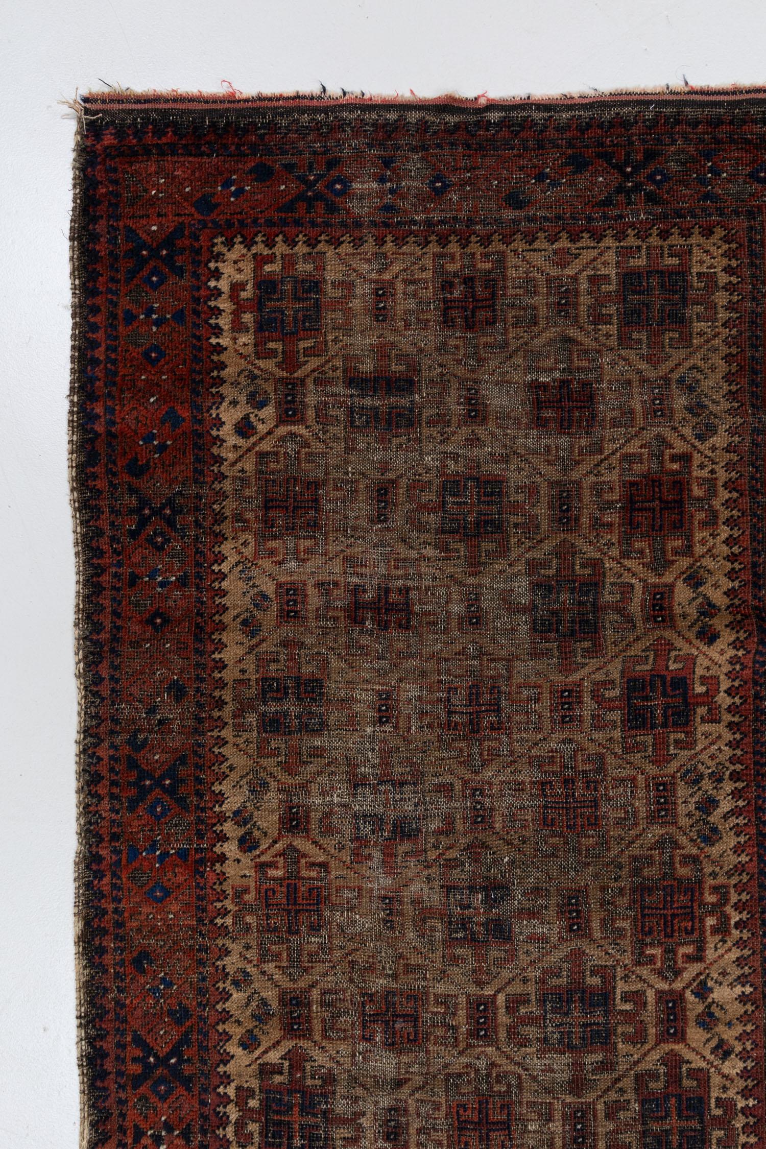 Hand-Knotted Antique Baluch Rug For Sale