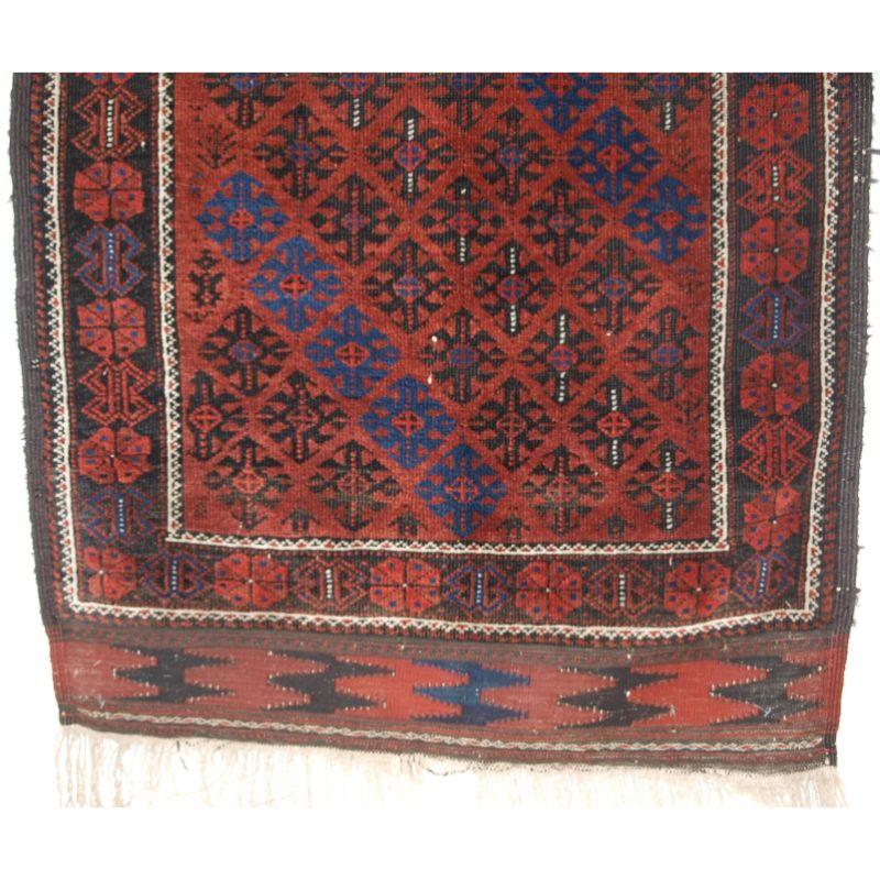 Antique Baluch Rug, Lattice Design, Superb Long Kilim Ends In Good Condition For Sale In Moreton-In-Marsh, GB