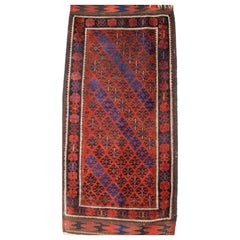 Antique Baluch Rug, Lattice Design, Superb Long Kilim Ends