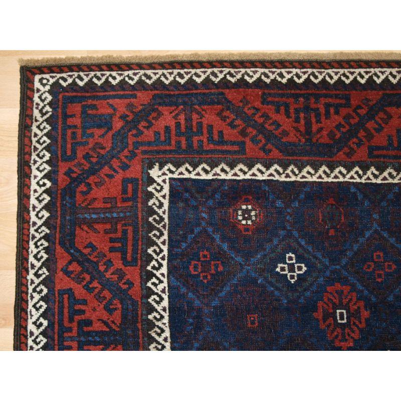Afghan Antique Baluch Rug with Diamond Lattice Design