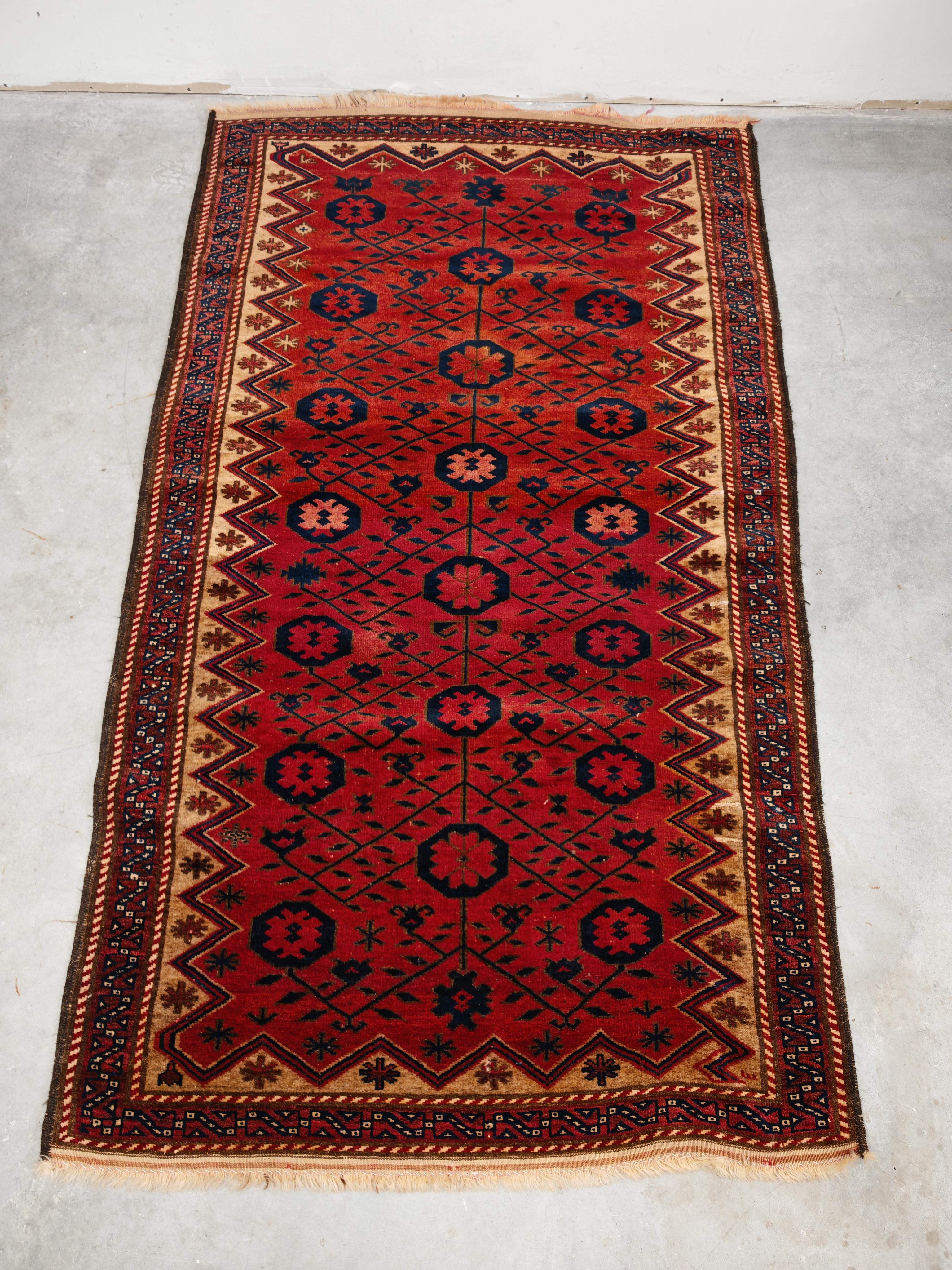 Antique Baluch tribal rug, hand-knotted natural dyed wool, Afghanistan 1880s