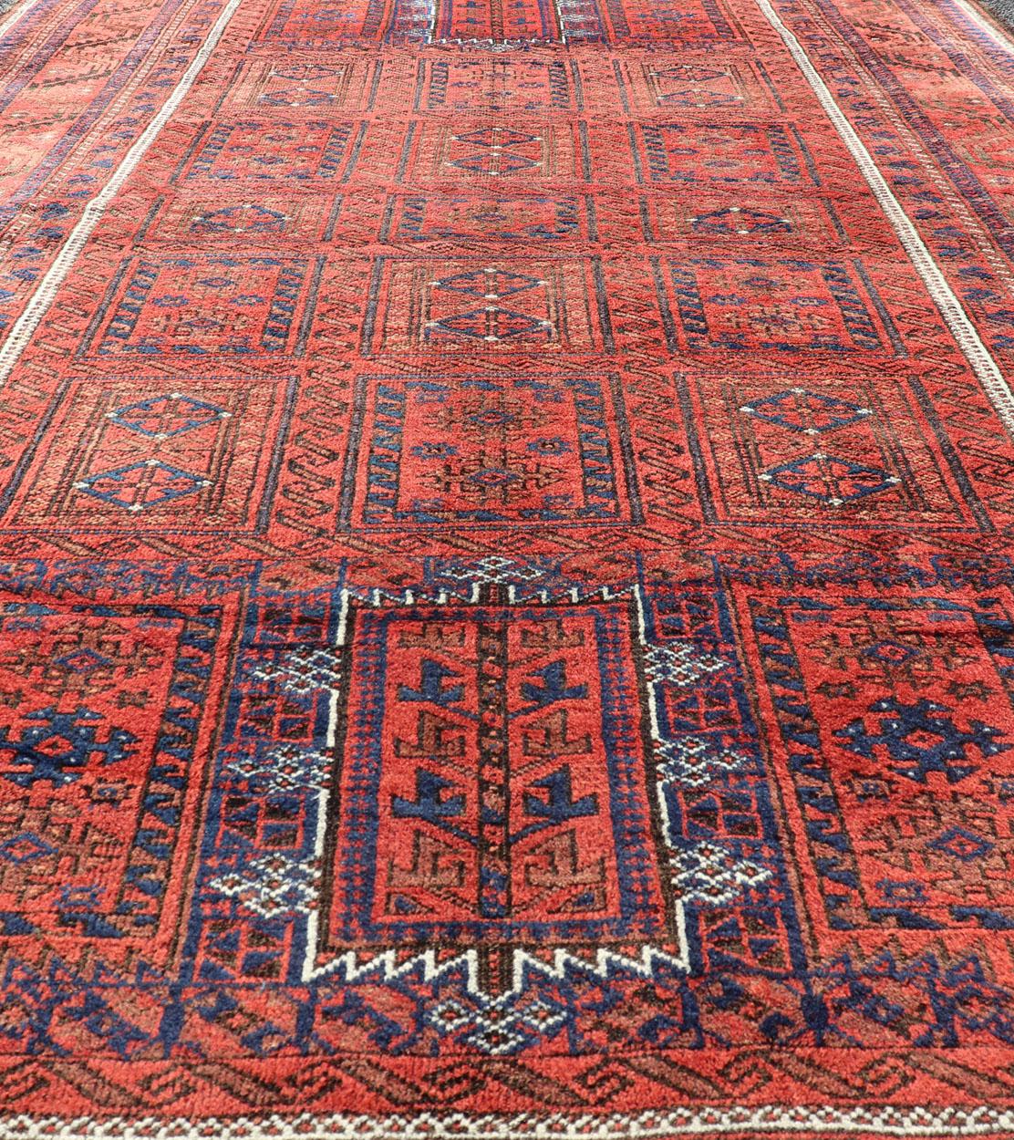 Antique Baluch Tribal Rug with All-Over Geometric Diamond Design in Red For Sale 3