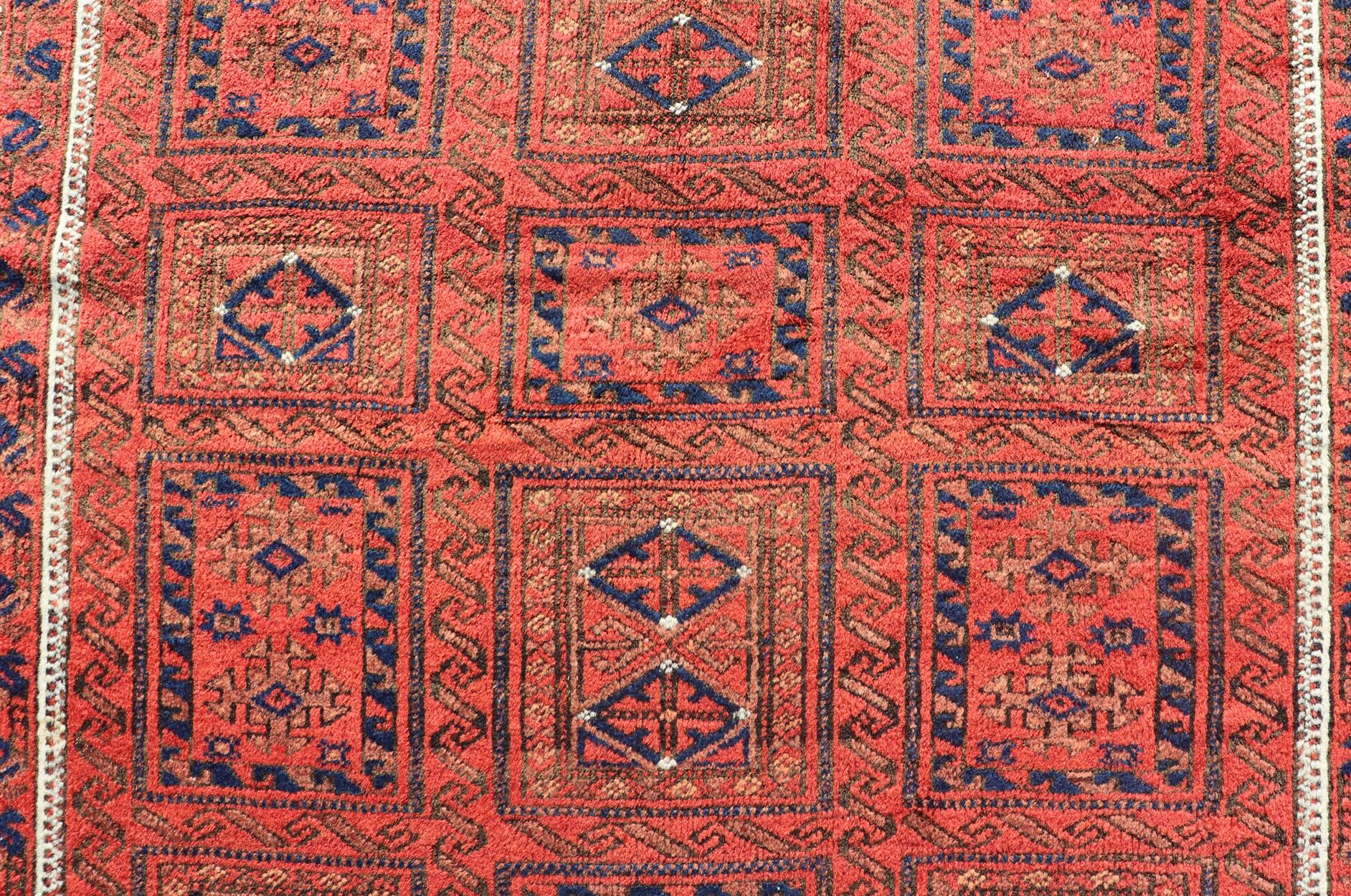 Antique Baluch Tribal Rug with All-Over Geometric Diamond Design in Red For Sale 4