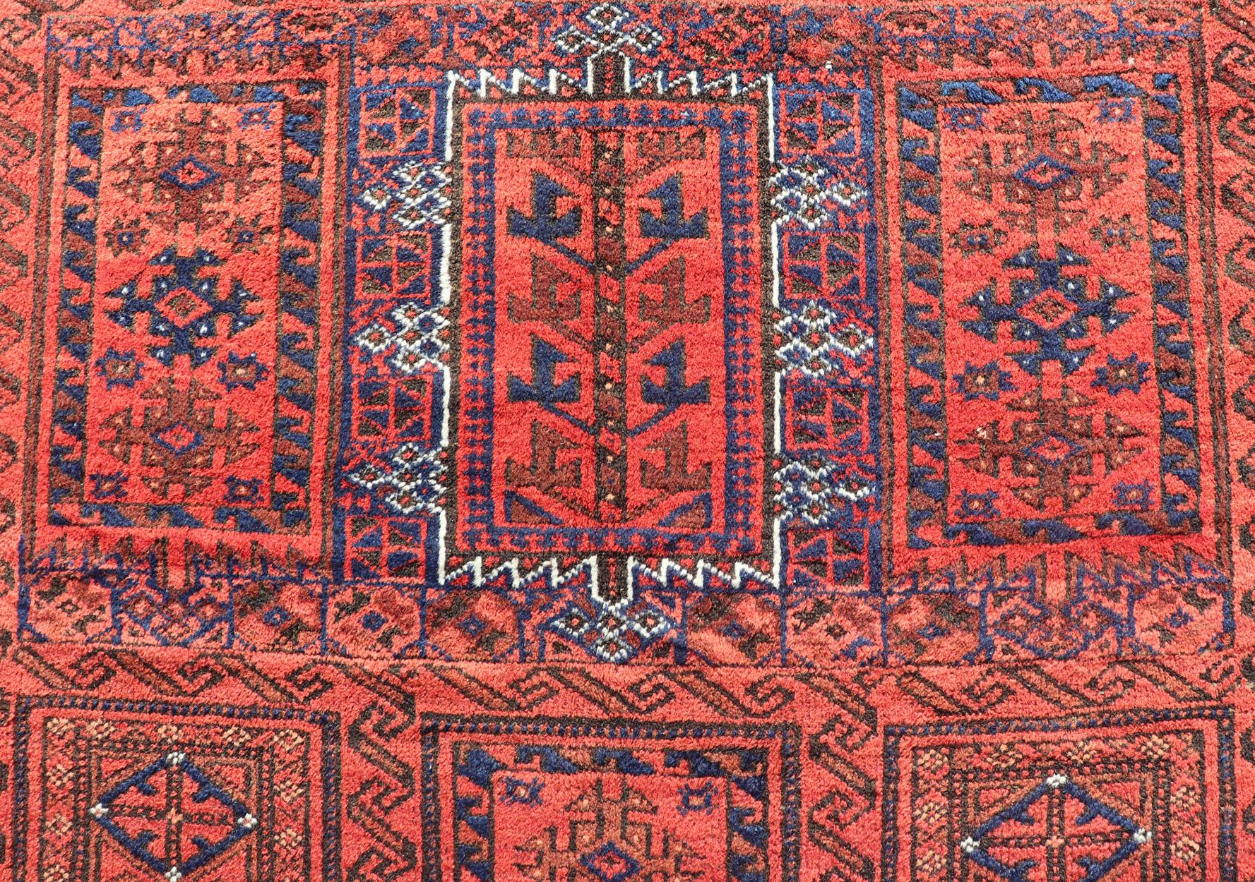 Antique Baluch Tribal Rug with All-Over Geometric Diamond Design in Red For Sale 5