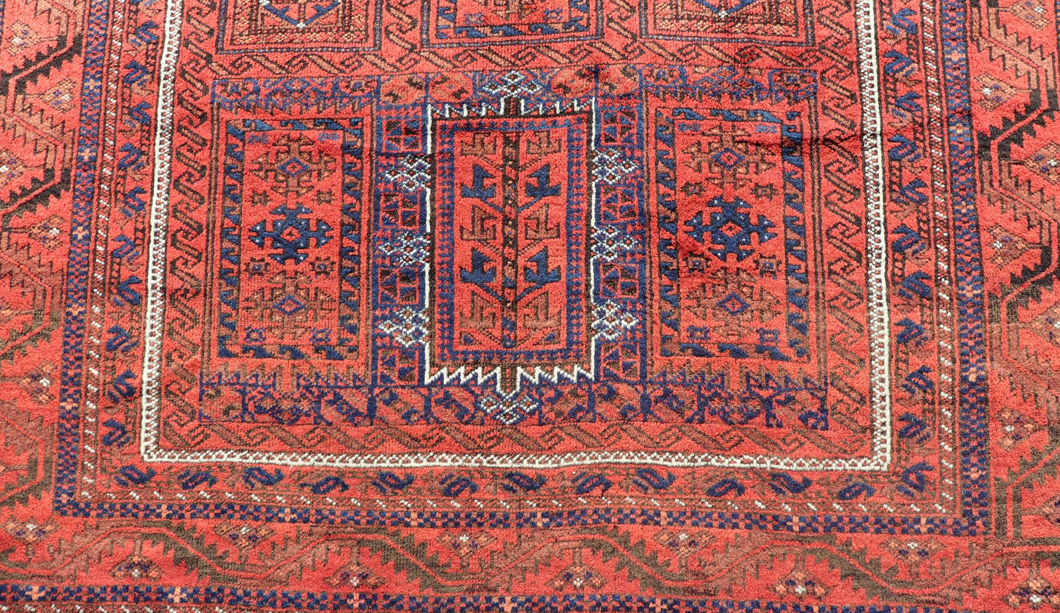 Antique Baluch Tribal Rug with All-Over Geometric Diamond Design in Red For Sale 6
