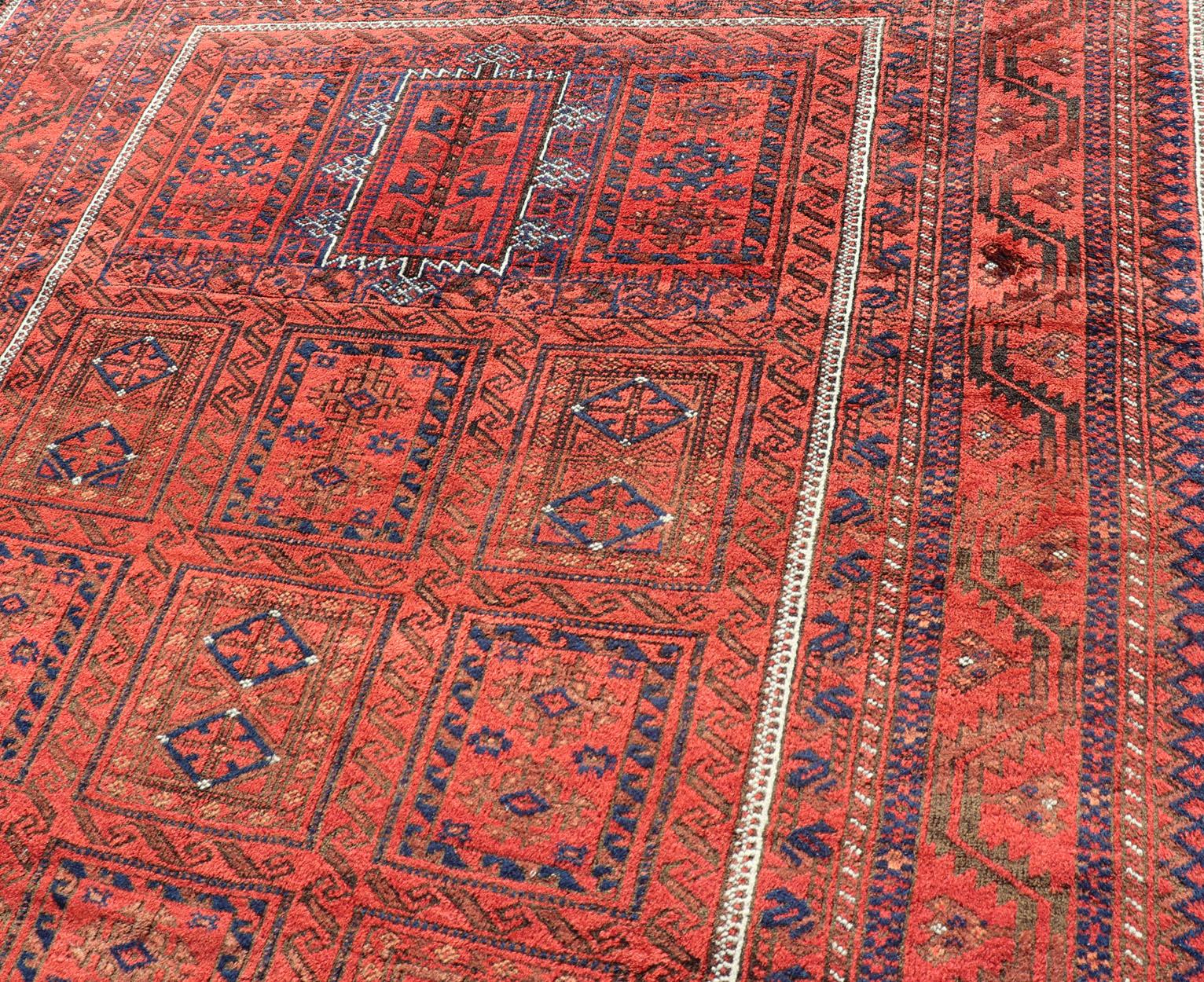 Antique Baluch Tribal Rug with All-Over Geometric Diamond Design in Red For Sale 7