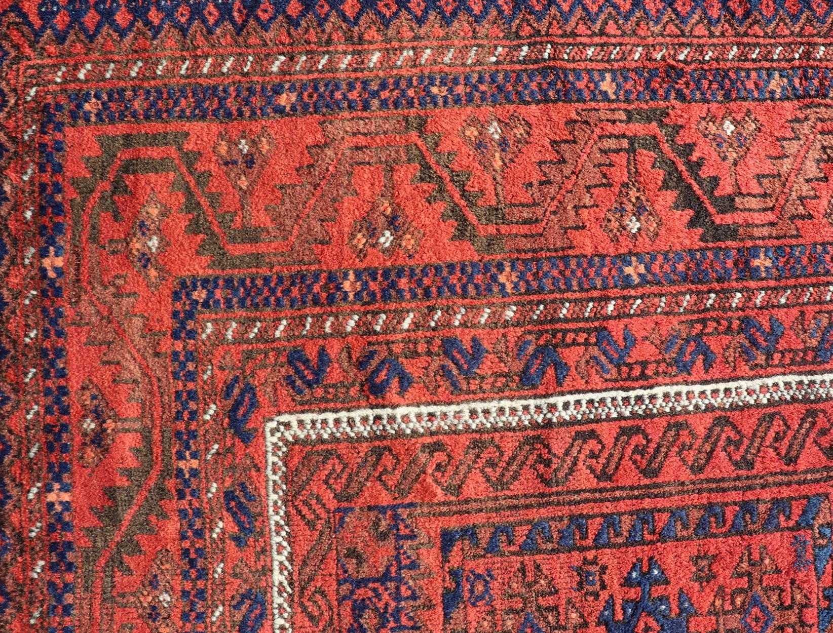 Persian Antique Baluch Tribal Rug with All-Over Geometric Diamond Design in Red For Sale