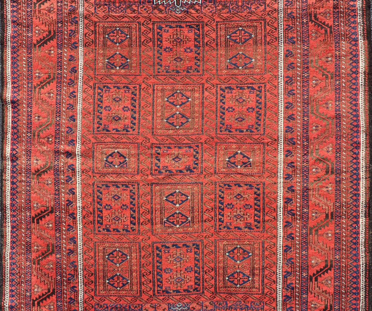 Antique Baluch Tribal Rug with All-Over Geometric Diamond Design in Red In Good Condition For Sale In Atlanta, GA