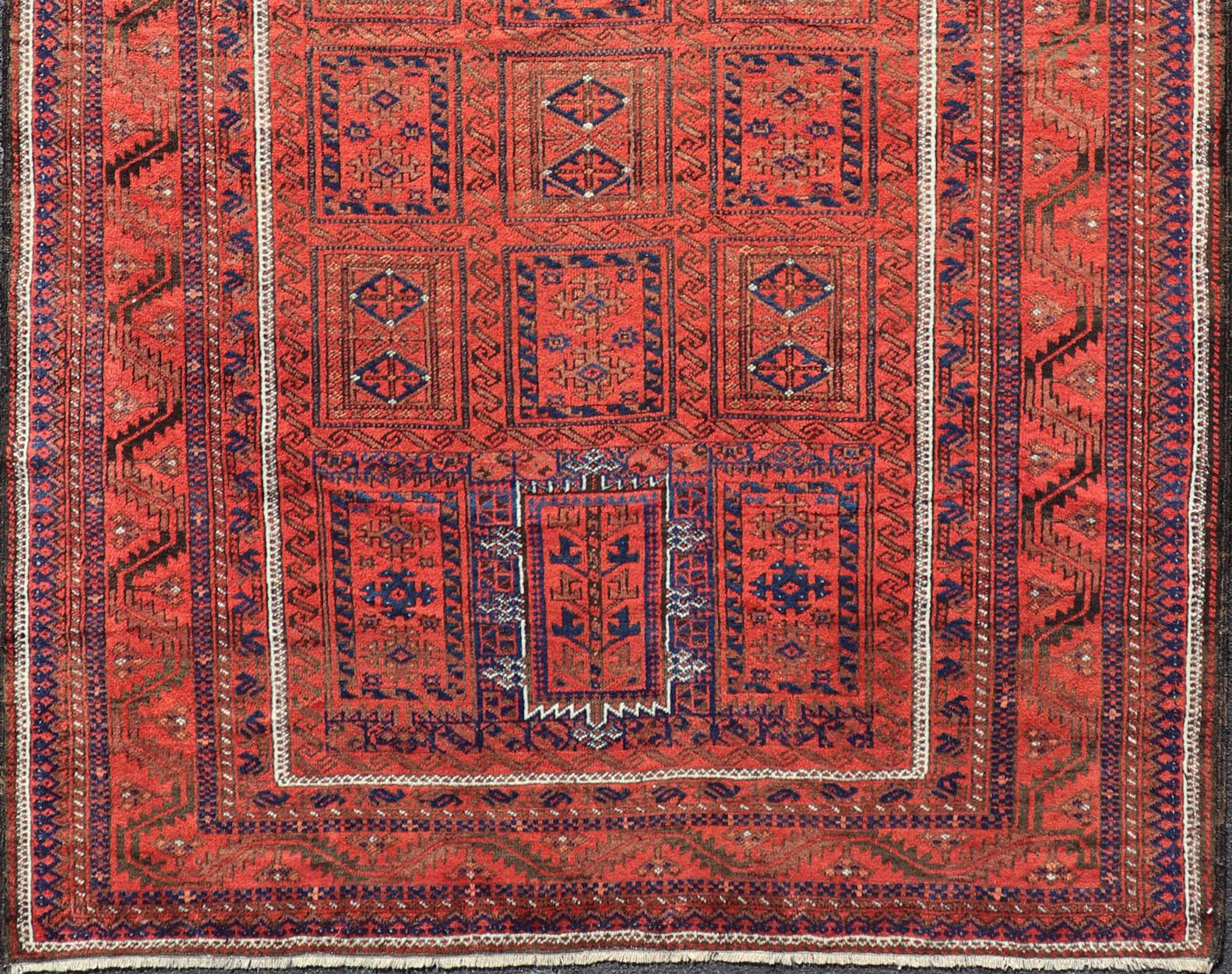 20th Century Antique Baluch Tribal Rug with All-Over Geometric Diamond Design in Red For Sale