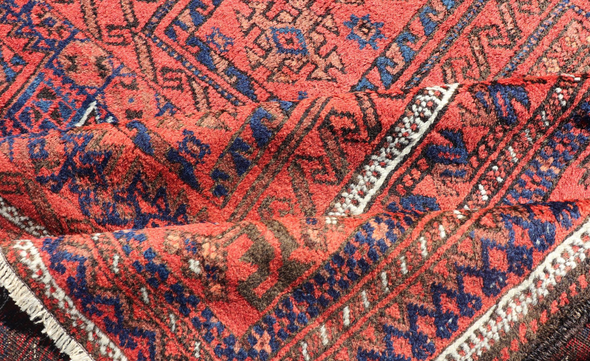 Antique Baluch Tribal Rug with All-Over Geometric Diamond Design in Red For Sale 1