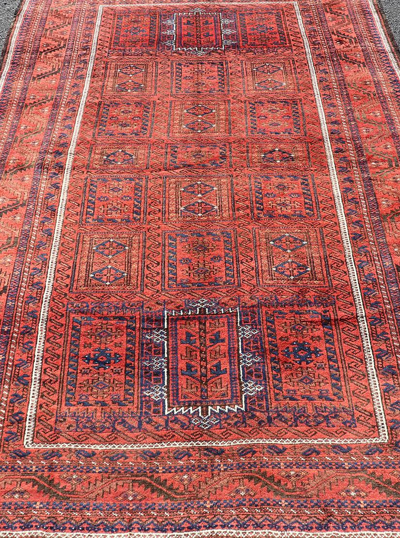 Antique Baluch Tribal Rug with All-Over Geometric Diamond Design in Red For Sale 2