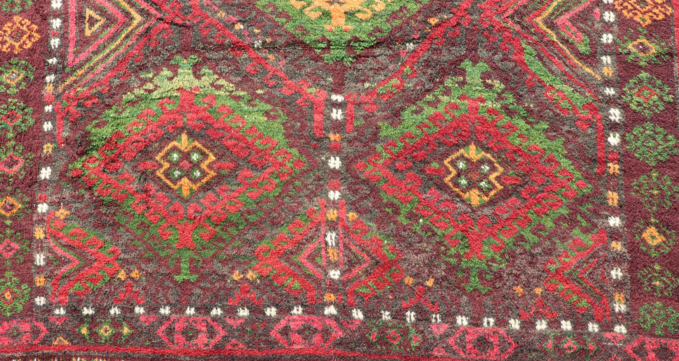 Antique Baluch Tribal Rug with All-Over Geometric in Colorful Design and Motifs  For Sale 3