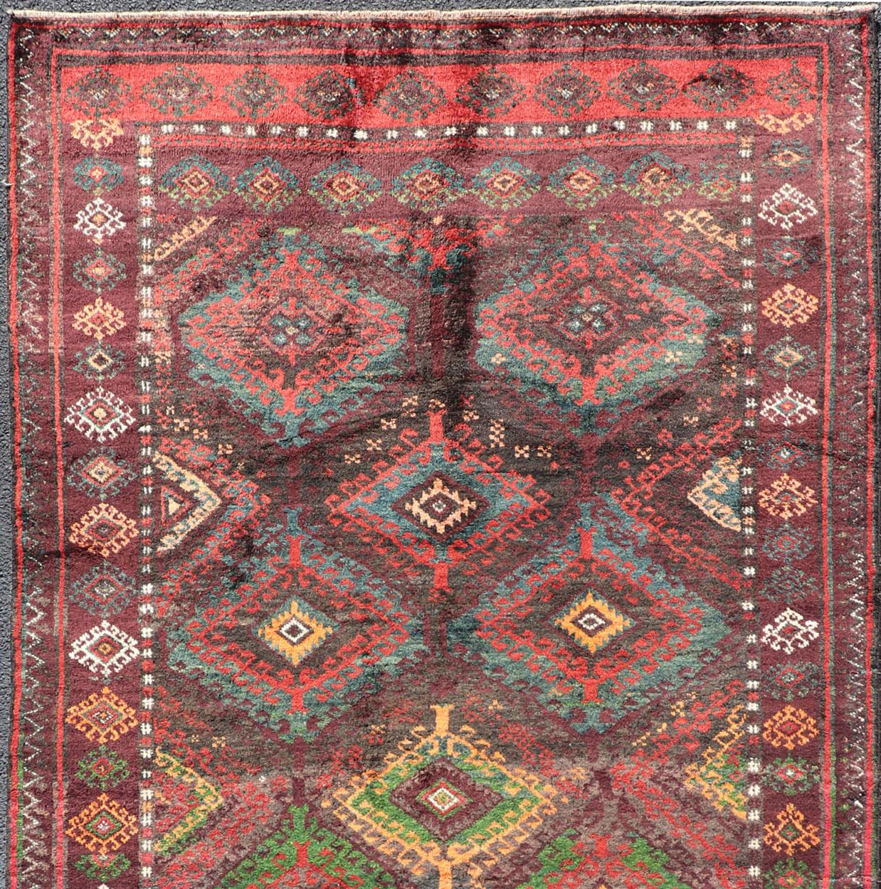 Turkestan Antique Baluch Tribal Rug with All-Over Geometric in Colorful Design and Motifs  For Sale