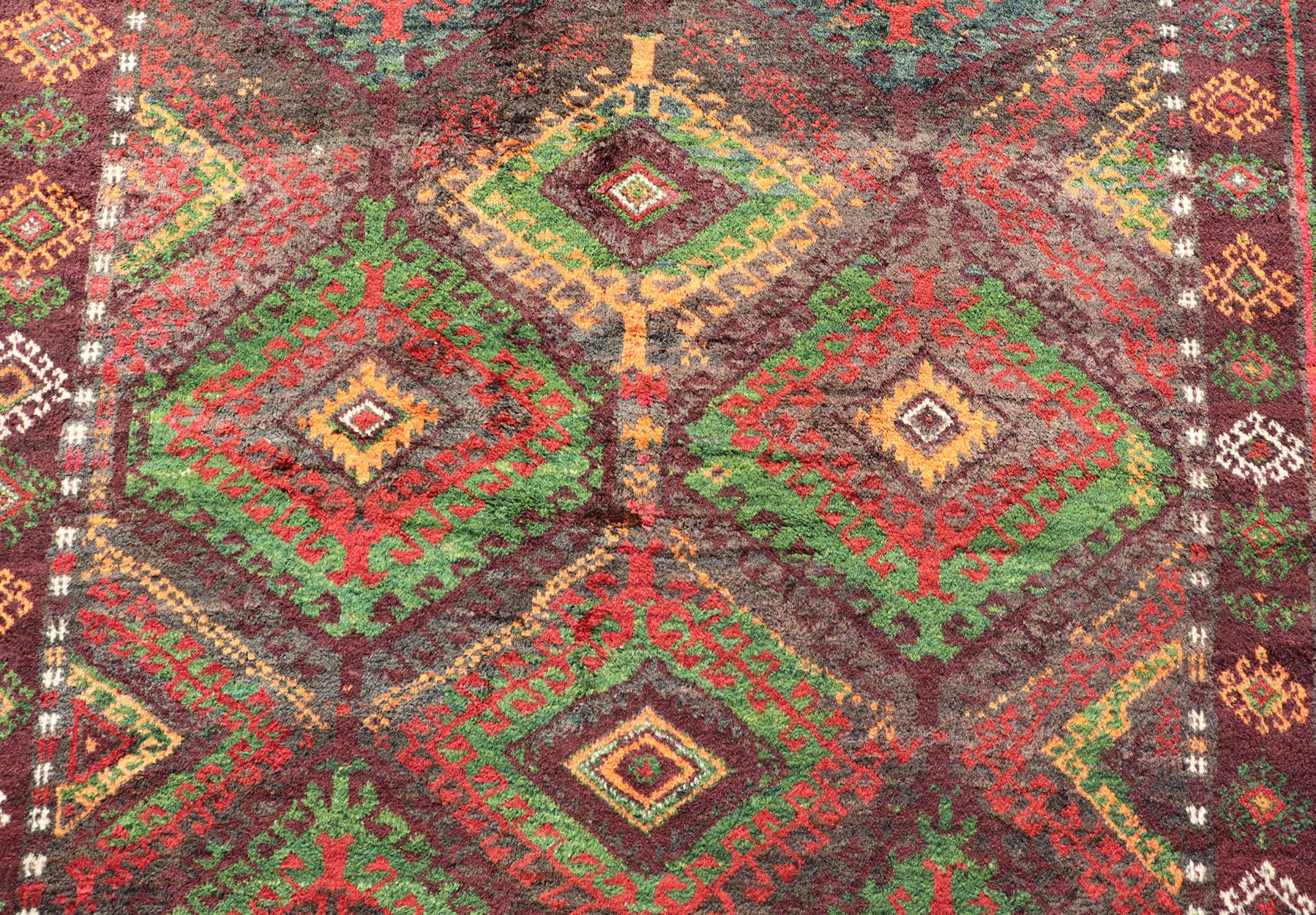 Antique Baluch Tribal Rug with All-Over Geometric in Colorful Design and Motifs  For Sale 1