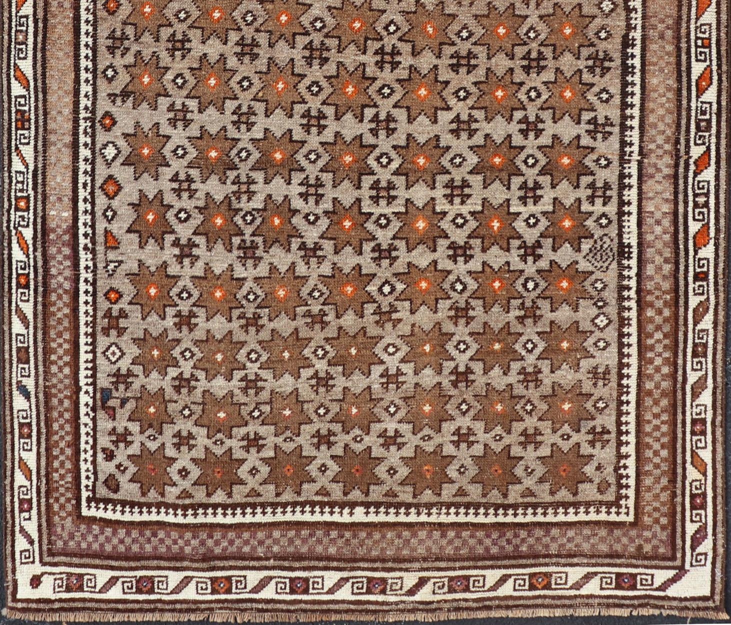 Hand-Knotted Antique Baluch Tribal Rug with Allover Geometric Diamond Design on a Grey Ground For Sale