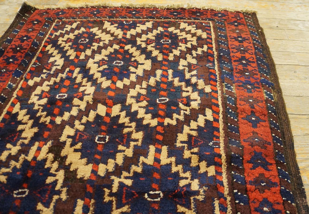 Hand-Knotted Late 19th Century Baluch Carpet ( 2'7