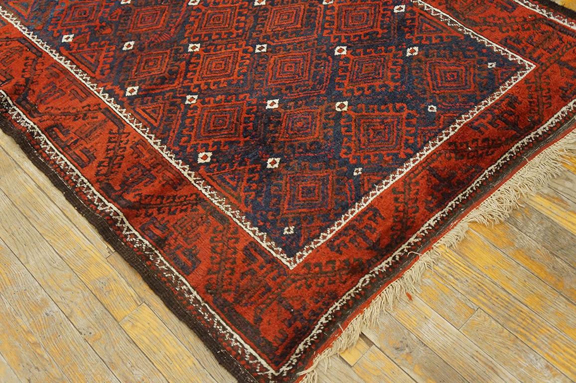 Hand-Knotted Early 20th Century N.E. Persian Baluch Carpet ( 3'8