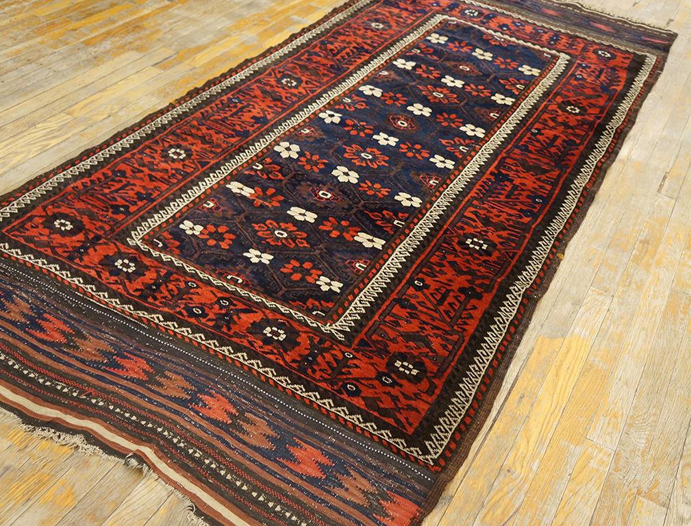 Hand-Knotted 19th Century N.E. Persian Khorassan Baluch Carpet ( 4' x 8'9