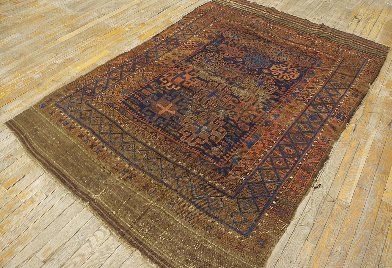 Hand-Knotted 19th Century Afghan Baluch Main Carpet ( 5' x 7' - 152 x 213 cm ) For Sale
