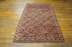 1890s Red Geometric Antique Baluch Turkmen Rug 5'5" x 8'0" Knotted Wool Carpet