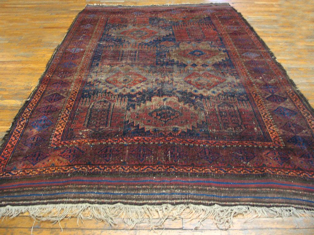 Hand-Knotted 19th Century Persian Baluch Carpet ( 6'2