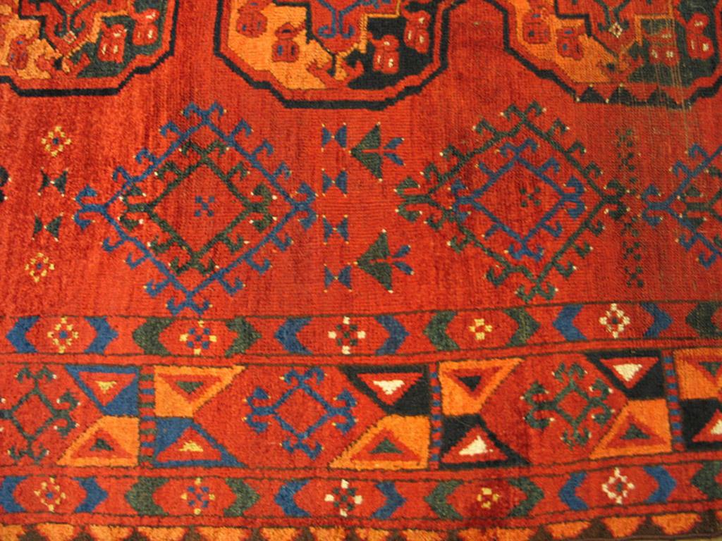 Hand-Knotted 19th Century Central Asian Ersari Turkmen Carpet ( 7'2