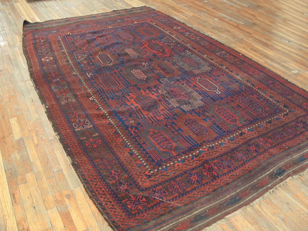 Hand-Knotted 19th Century Afghani Baluch Teimouri Main Carpet ( 7'6
