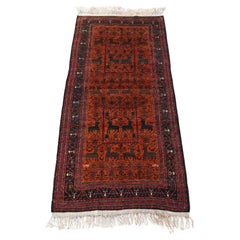 Antique Baluchi Rug with deer motif, hand-knotted and natural dyed wool