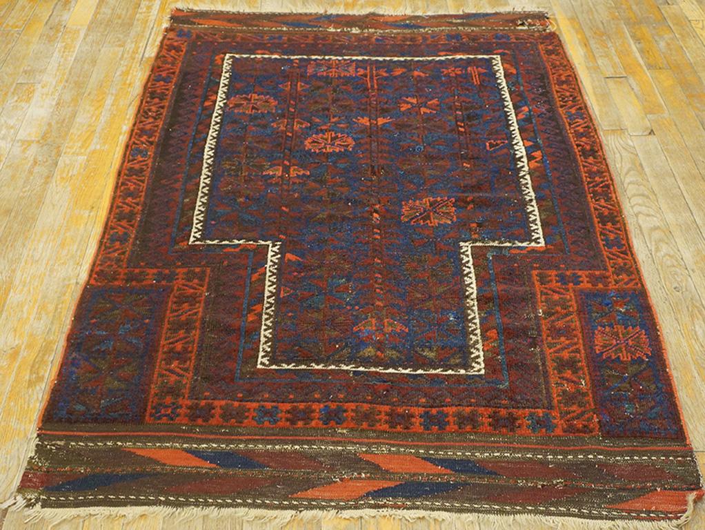 Antique Baluhch Turkmen rug, size: 3'6