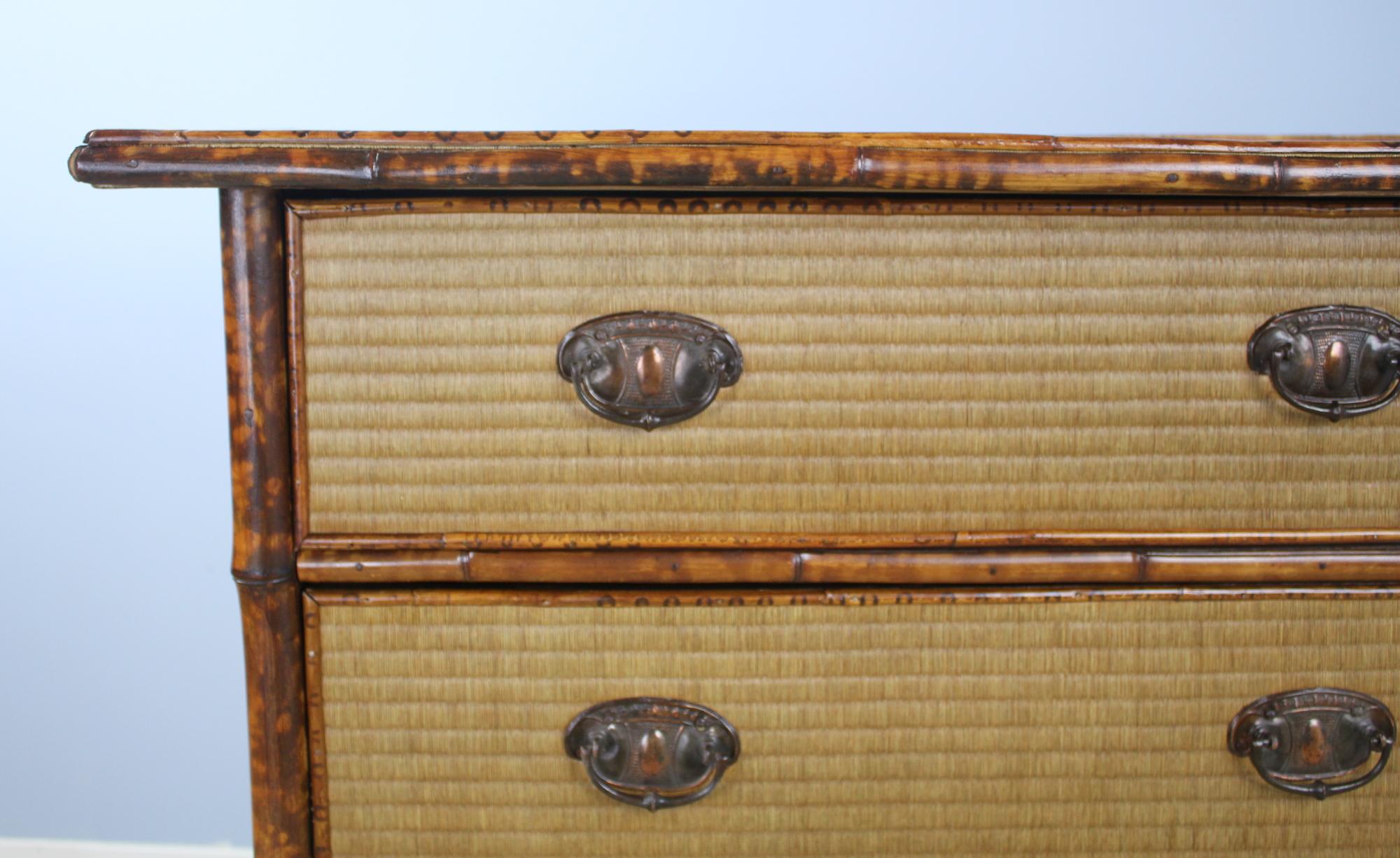 English Antique Bamboo and Rattan Chest of Drawers