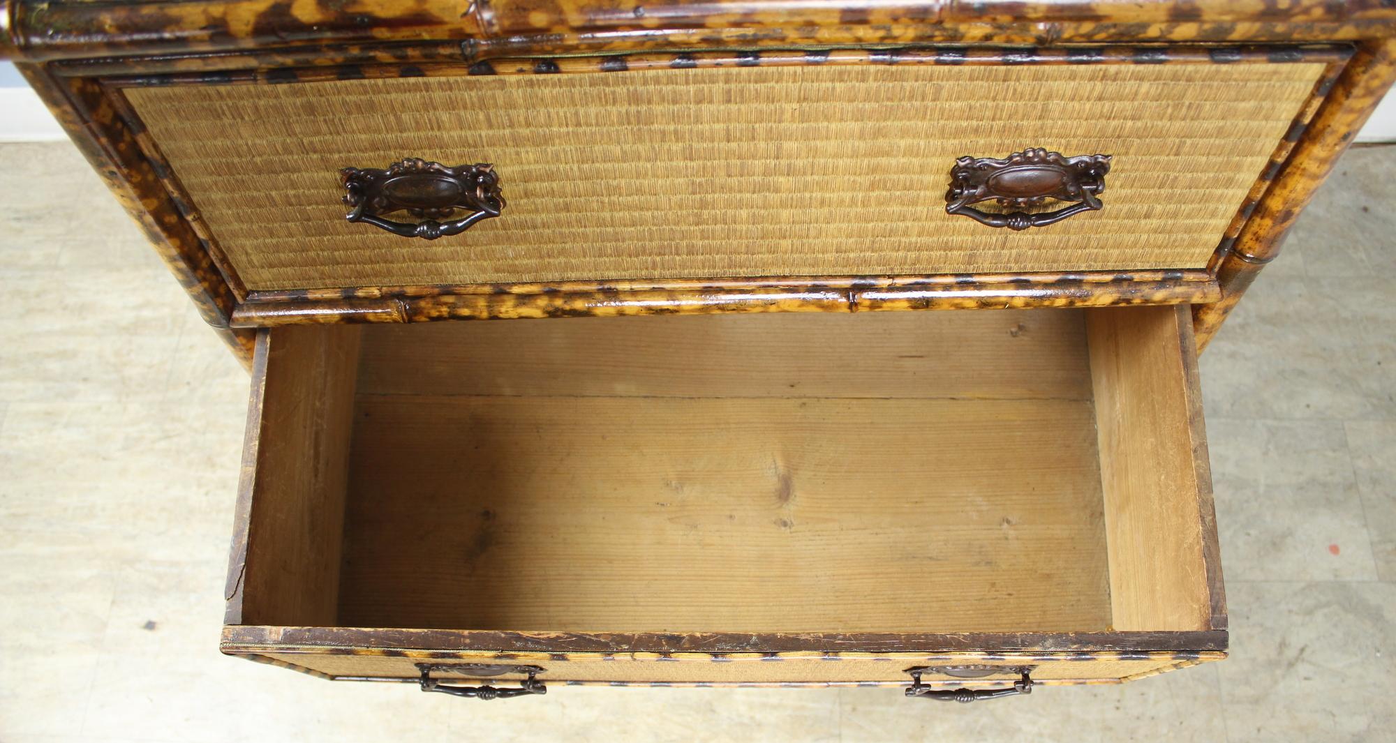 Antique Bamboo and Rattan Chest of Drawers with Lacquered Top 5