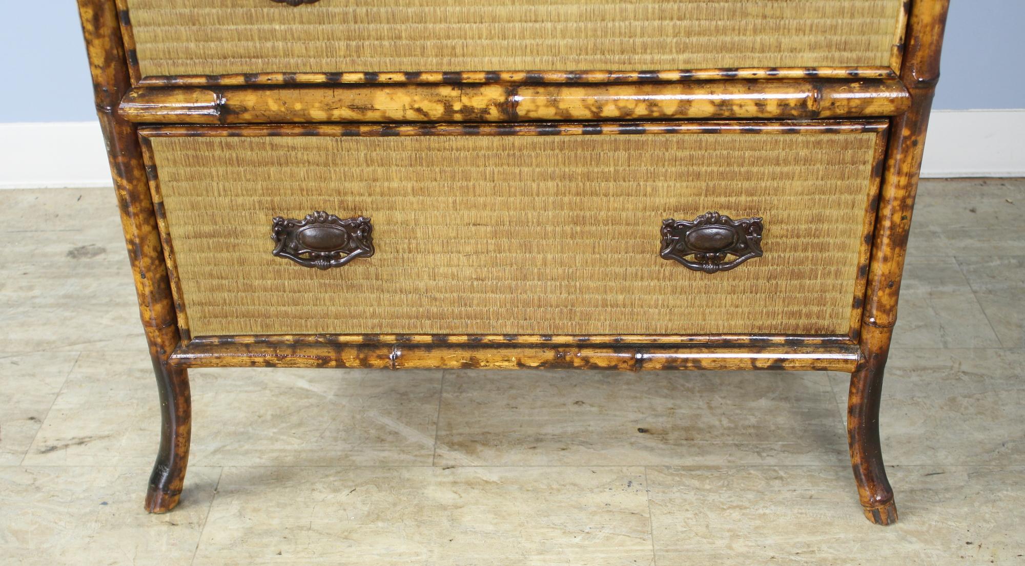 19th Century Antique Bamboo and Rattan Chest of Drawers with Lacquered Top