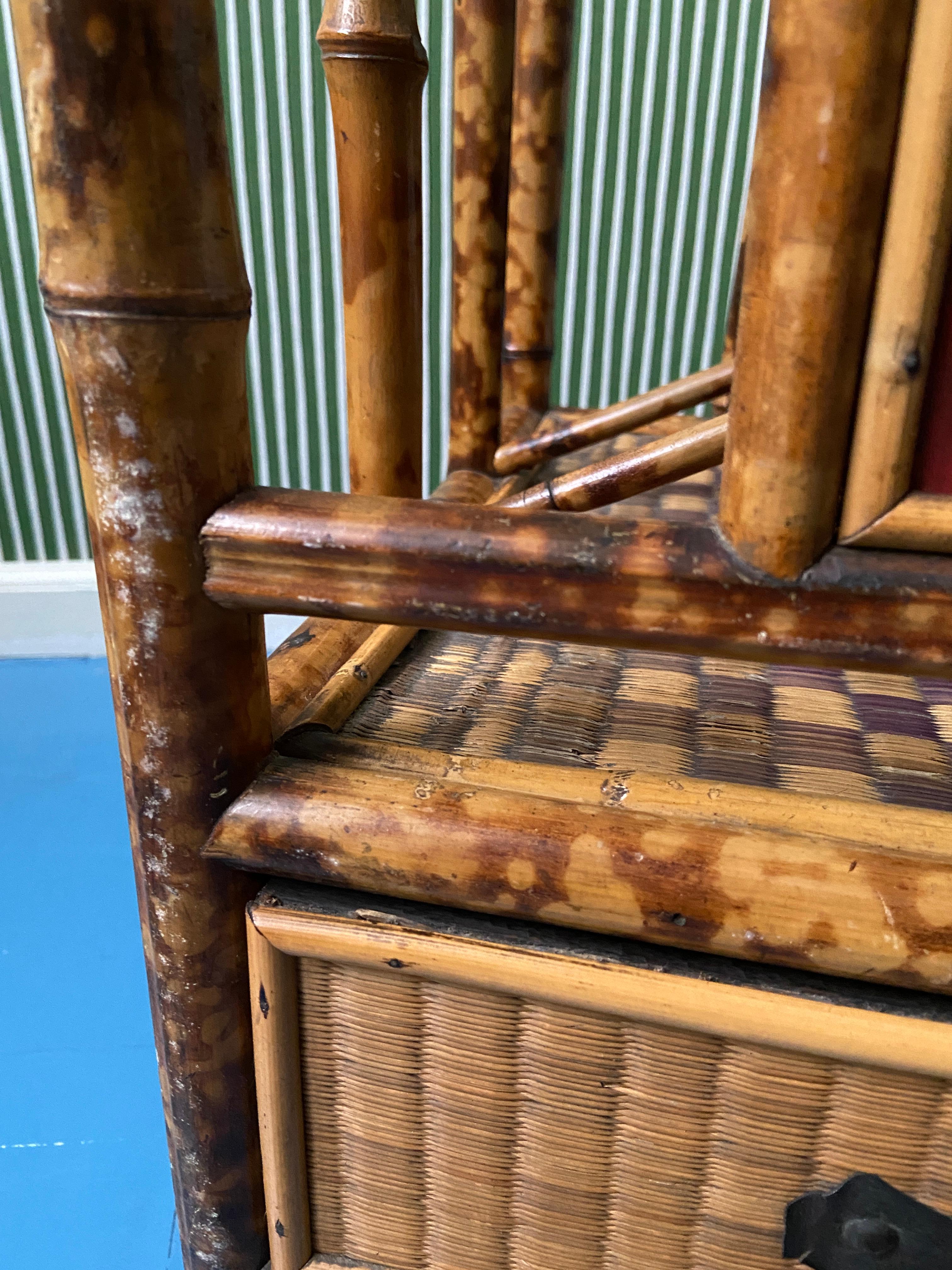 Antique Bamboo and Rattan Magazine Rack with Chinoiserie, England, 1890's For Sale 5