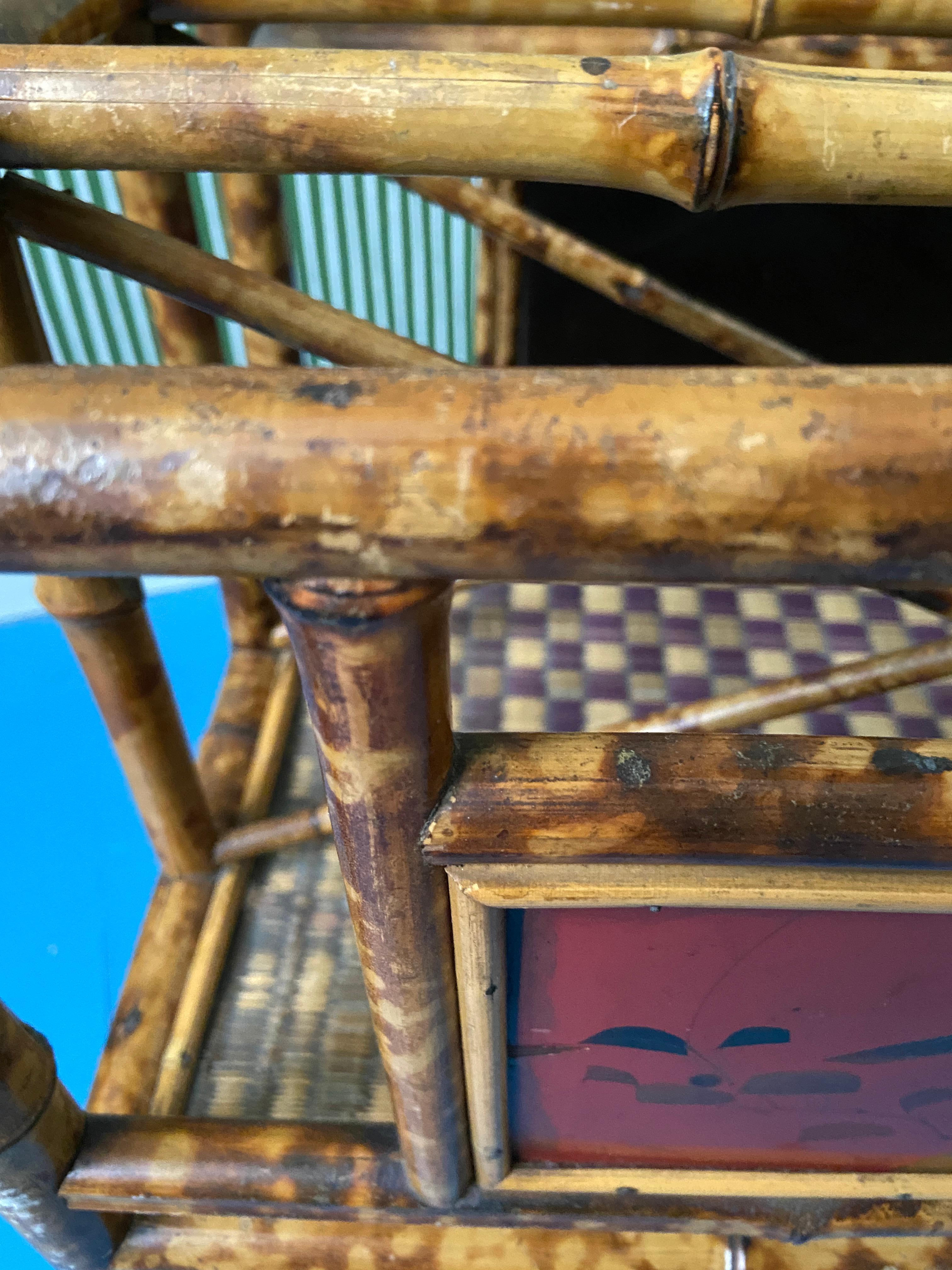 Antique Bamboo and Rattan Magazine Rack with Chinoiserie, England, 1890's For Sale 6