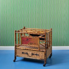 Antique Bamboo and Rattan Magazine Rack with Chinoiserie, England, 1890s