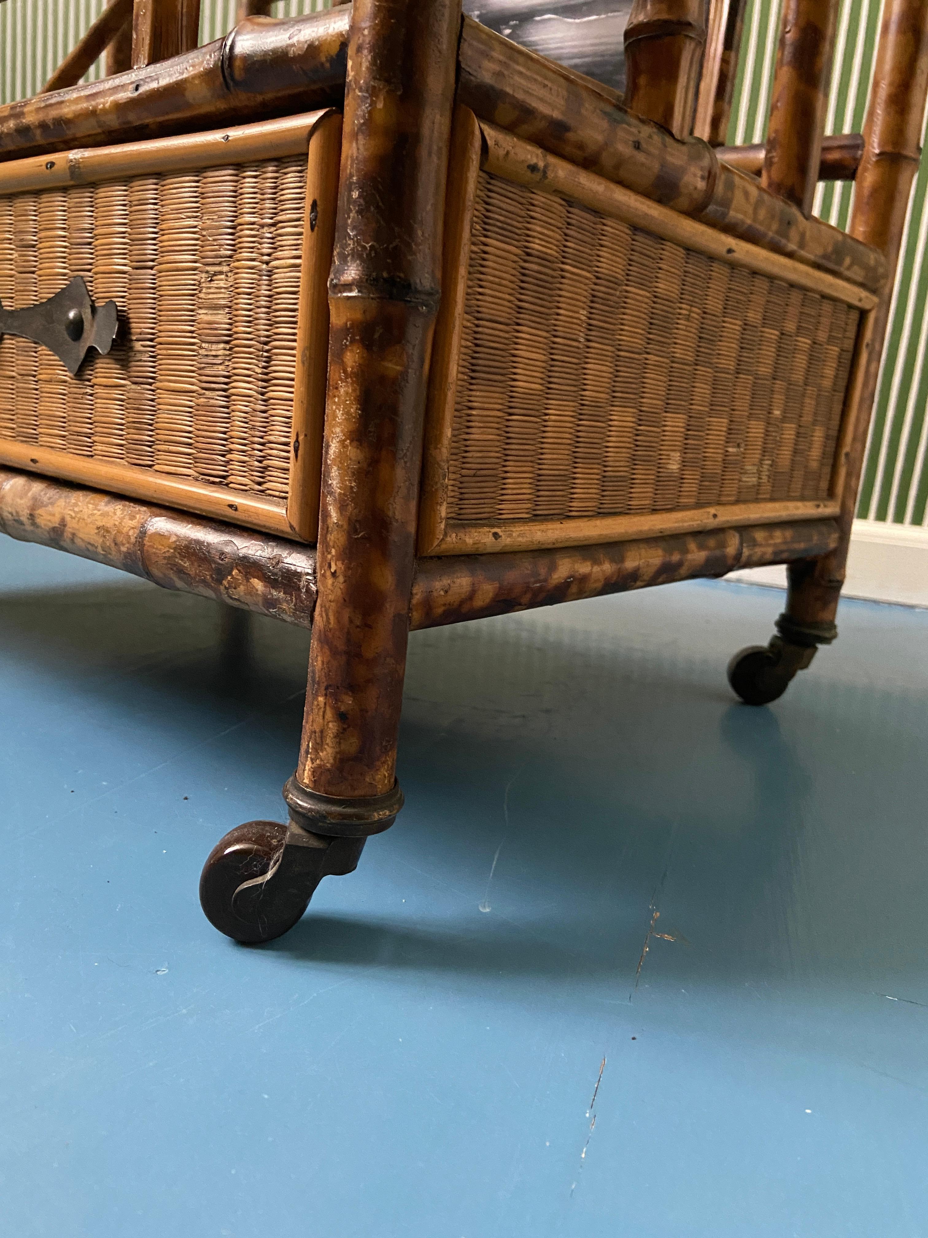 Antique Bamboo and Rattan Magazine Rack with Chinoiserie, England, 1890s For Sale 3