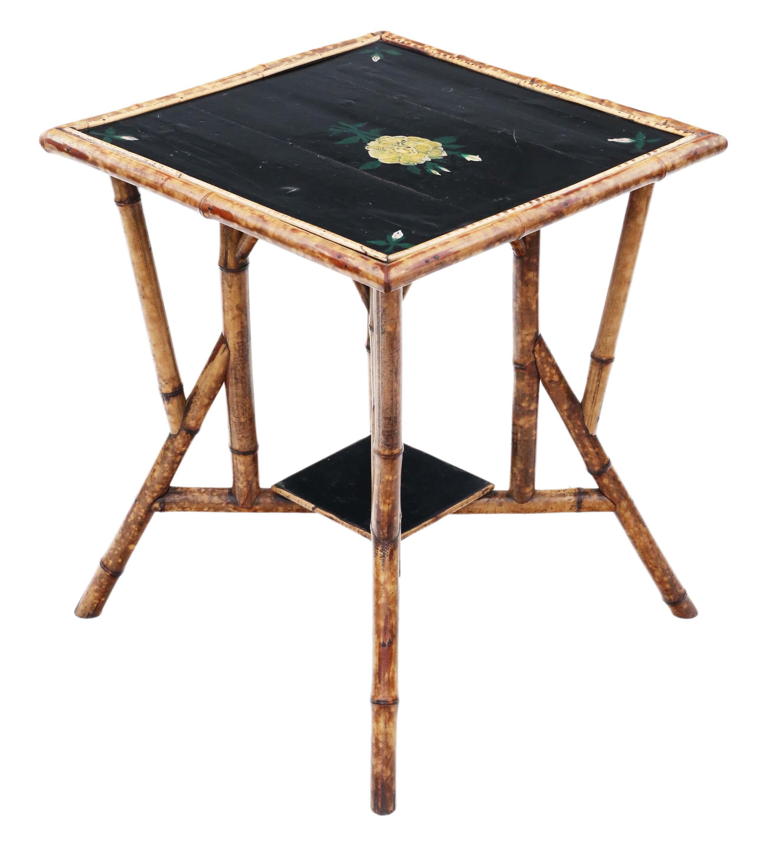 Antique Bamboo Black Lacquer Occasional Window Table For Sale 1