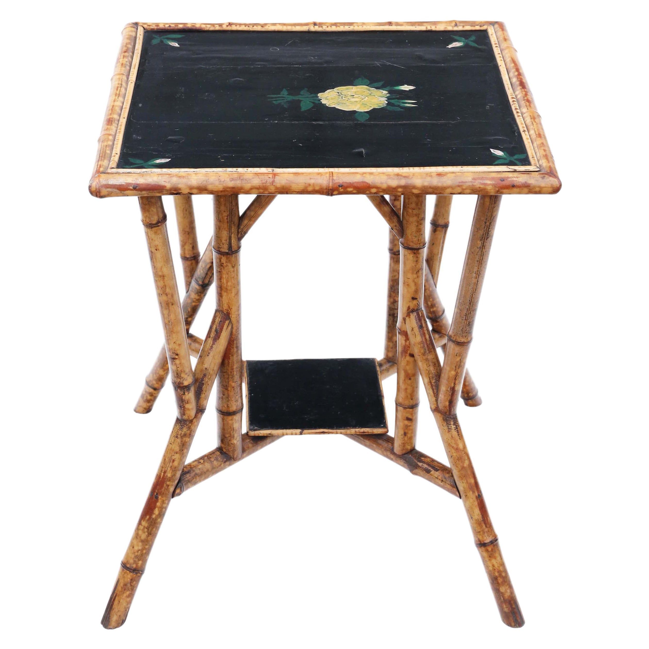 Antique Bamboo Black Lacquer Occasional Window Table