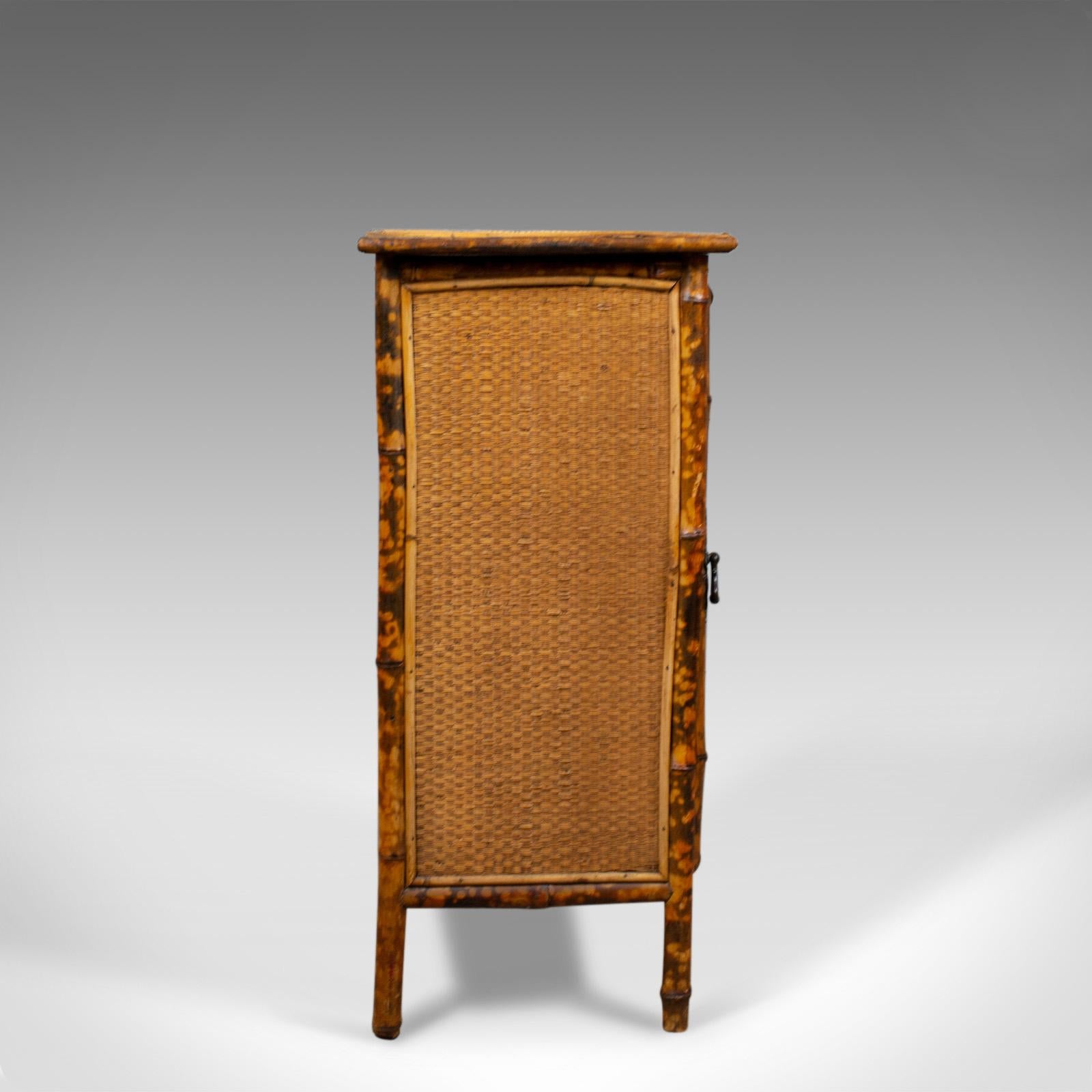 Chinese Antique Bamboo Cabinet, Victorian, Oriental, Bedside, Rattan, Glazed, circa 1900