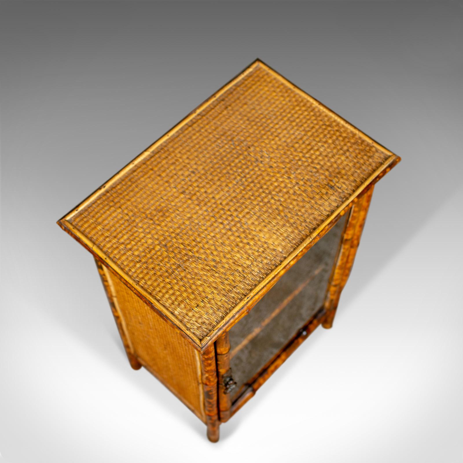 19th Century Antique Bamboo Cabinet, Victorian, Oriental, Bedside, Rattan, Glazed, circa 1900